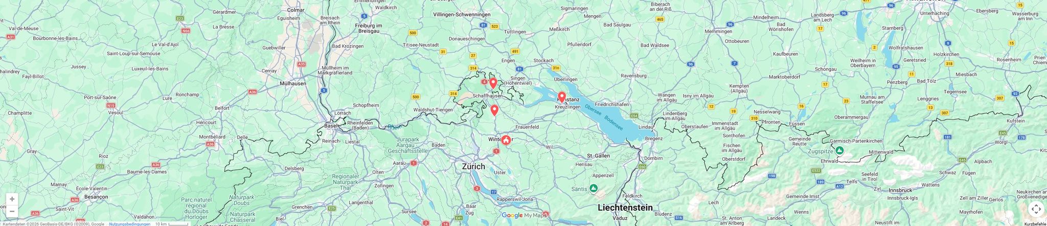 InfraOne Standorte: Winterthur (Hauptsitz), Schaffhausen, Tägerwilen, Kleinandelfingen